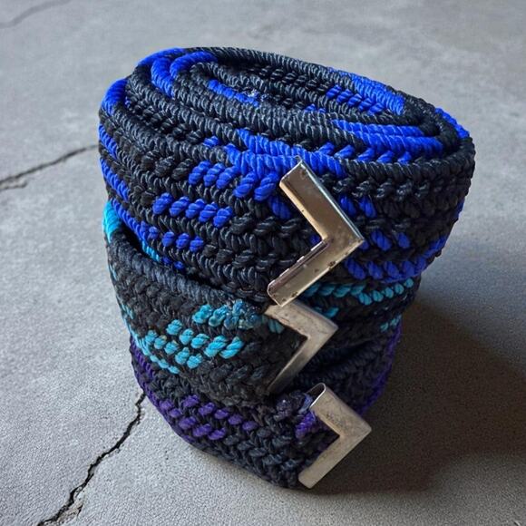Y2K Grunge Handmade Cotton Webbed Belts Set of 3 NOS Retro Zigzag 42.5” Punk - Picture 1 of 7